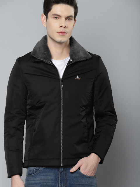 

Fort Collins Men Black Solid Tailored Jacket with Detachable Faux Fur Collar