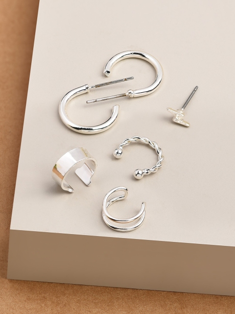 

Accessorize Set Of Silver-Toned Half Hoop Earrings With 4-Pcs Ear Cuffs