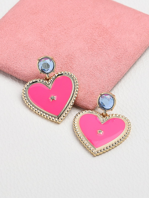 

Accessorize Pink & Gold-Toned Heart Shaped Drop Earrings