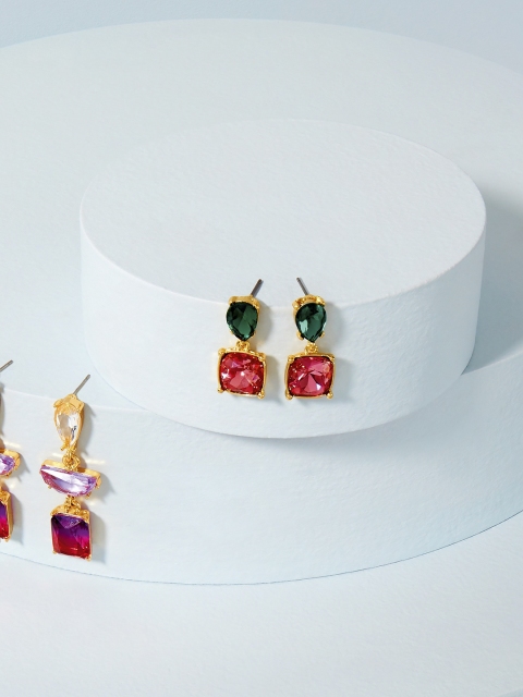 

Accessorize Gold-Toned & Red Geometric Drop Earrings