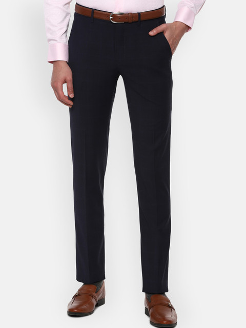 

Louis Philippe Permapress Men Navy Blue Checked Formal Trousers