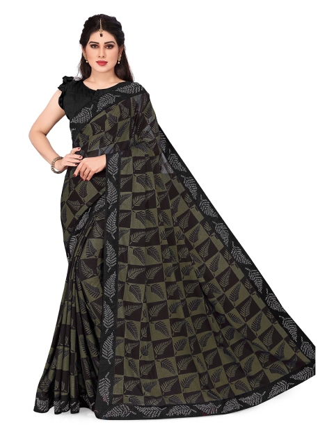 

KALINI Green & Black Floral Woven Design Saree