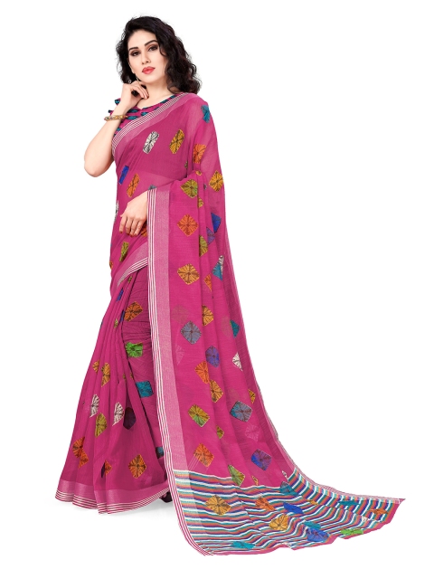

KALINI Pink & Blue Bandhani Printed Saree