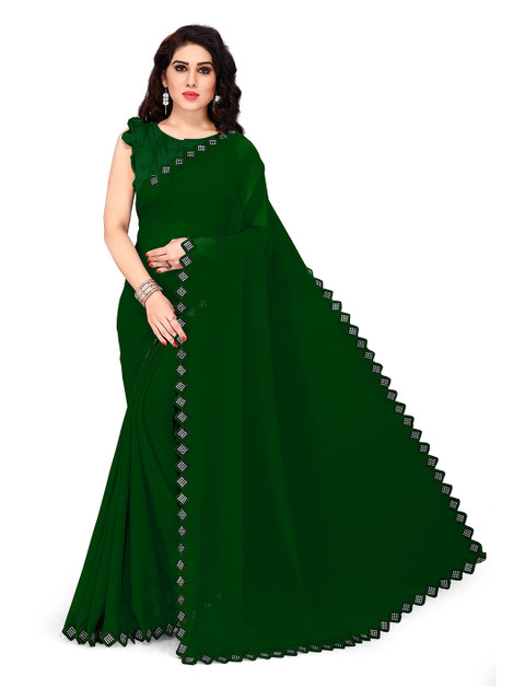 

KALINI Green Solid Poly Georgette Saree