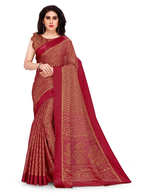 

KALINI Red & Gold-Coloured Ethnic Motifs Brasso Saree