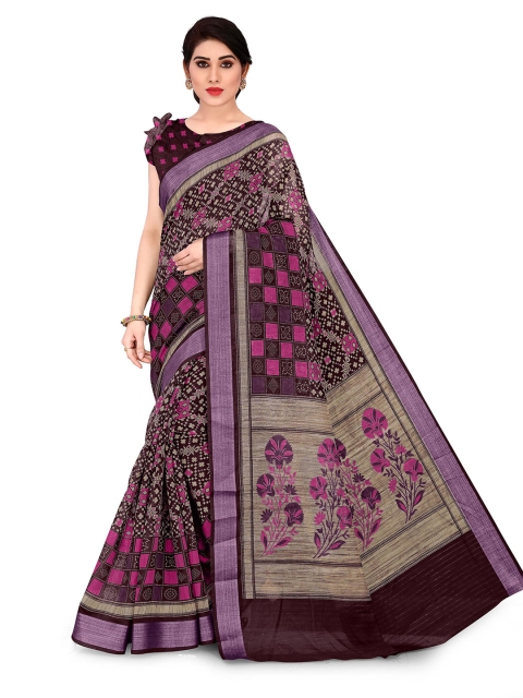 

KALINI Burgundy & Beige Ethnic Motifs Block Print Saree