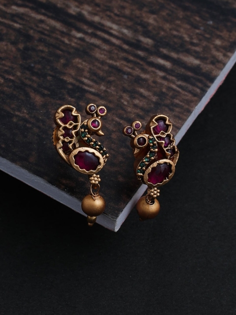

Shoshaa Gold-Plated Maroon Handcrafted Peacock Shaped Studs Earrings