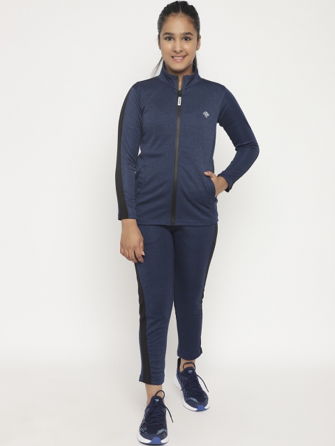 

CHIMPRALA Girls Navy Blue Solid Comfort-Fit Tracksuit