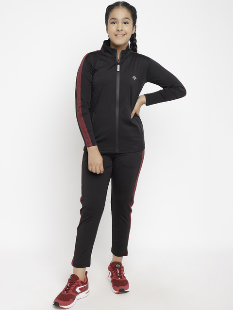 

CHIMPRALA Girls Black Solid Comfort-Fit Tracksuits