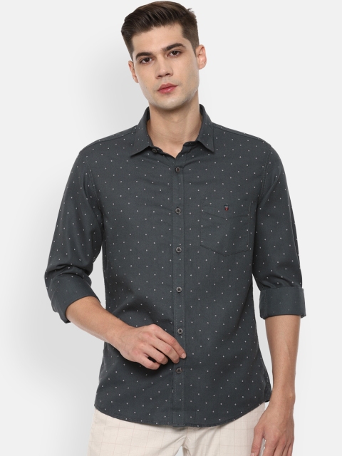 

Louis Philippe Sport Men Grey Slim Fit Opaque Micro Ditsy Printed Pure Cotton Casual Shirt