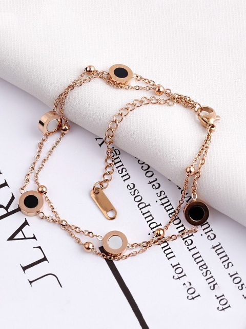 

Yellow Chimes Women Rose Gold & Black Rose Gold-Plated Link Bracelet