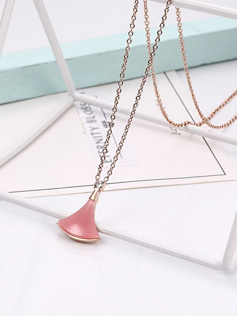 

Yellow Chimes Rose Gold-Plated Pink Opal Studded Pendant With Chain