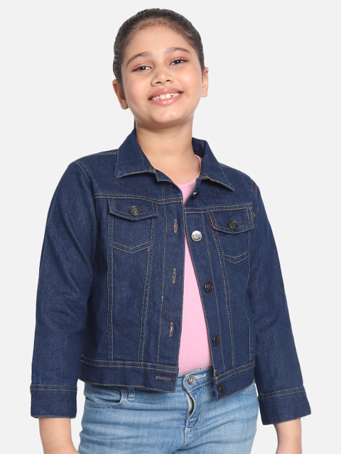 

MONTREZ Girls Navy Blue Cotton Denim Jacket