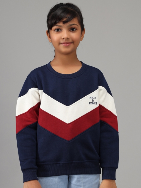 

Nick and Jones Girls Navy Blue & White Striped Sweatshirt