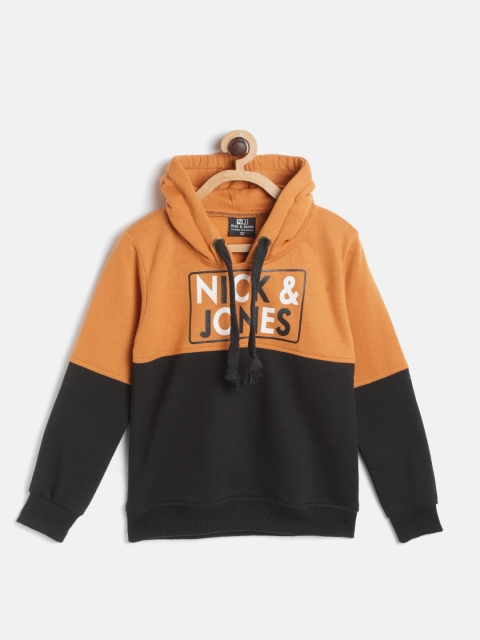 

Nick and Jones Girl Mustard Yellow & Black Colourblock Hood Sweatshirt with Print Detail