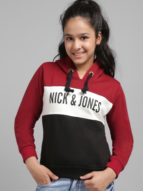 

Nick and Jones Boys Burgundy & Black Colourblocked Hooded Sweatshirt