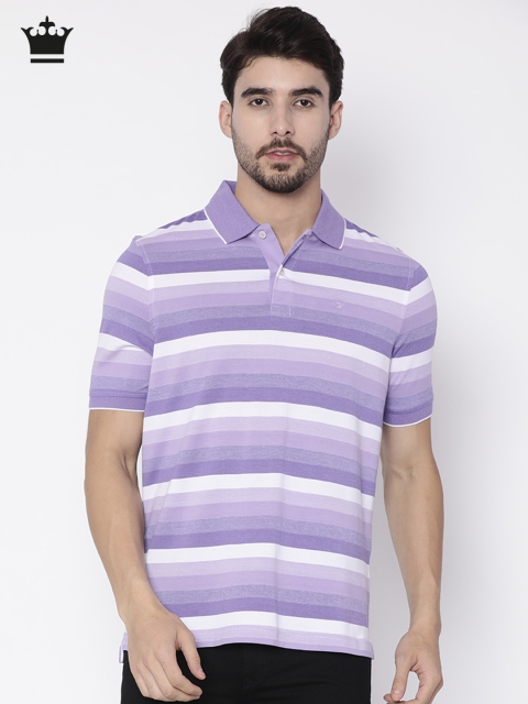 

Louis Philippe Men Purple Striped Polo Collar T-shirt
