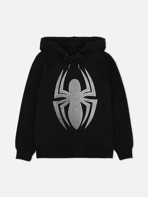 

Kids Ville Boys Black Spiderman Printed Hooded Sweatshirt