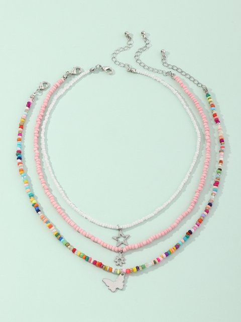 

URBANIC Women Set of 3 Beaded Charm Detail Necklaces, Multi