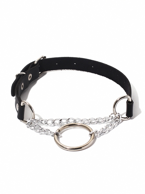 

URBANIC Black & Silver-Toned Link Chain & Layered Detail Choker Necklace