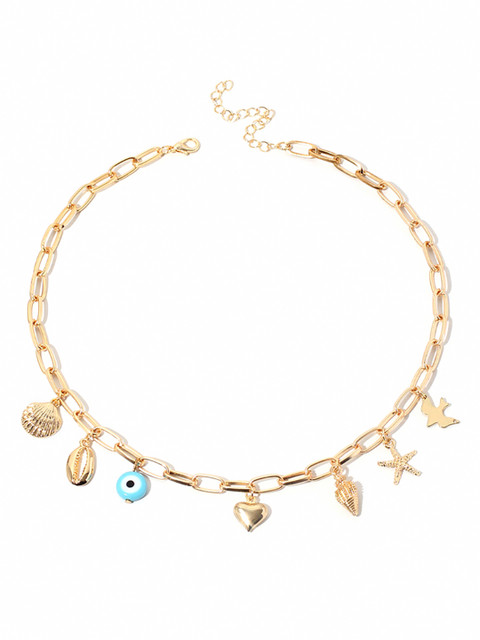 

URBANIC Gold-Toned & Blue Link Chain Evil Eye Necklace