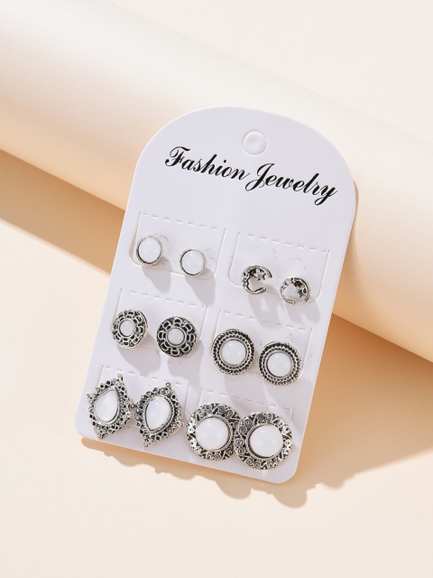 

URBANIC Set of 6 Silver-Toned Oxidised Studded Studs