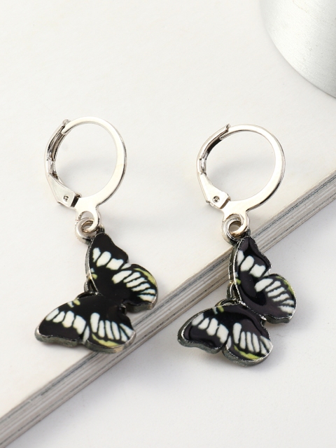 

URBANIC Black & White Enamelled Butterfly Shaped Drop Earrings