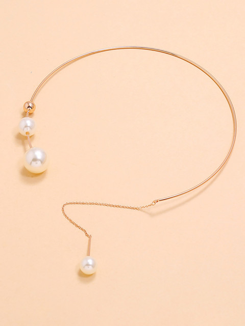 

URBANIC Rose Gold-Toned & Off White Beaded Open Necklace