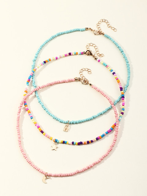

URBANIC Women Set of 3 Beaded Charm Detail Necklaces, Multi