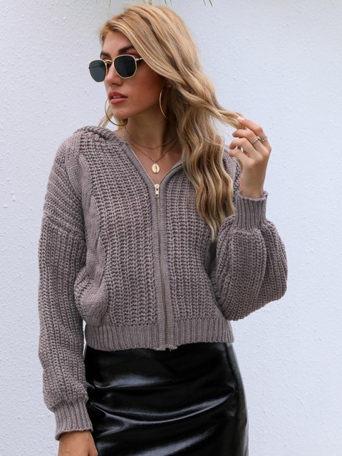 

URBANIC Women Grey Cable Knit Cardigan