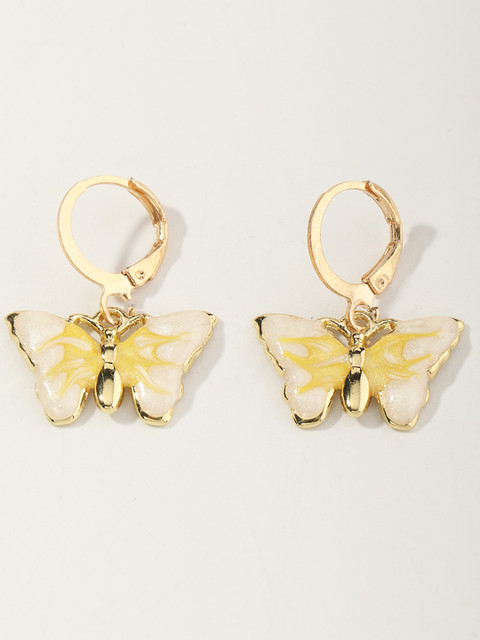 

URBANIC Yellow & Gold-Toned Enamelled Butterfly Shaped Drop Earrings