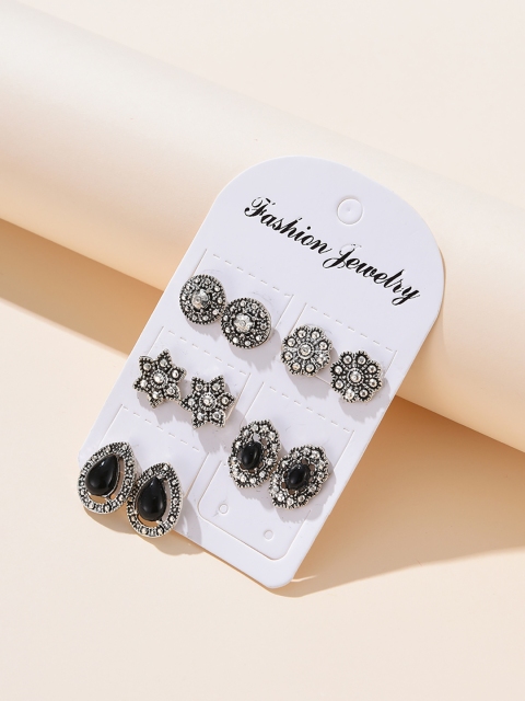 

URBANIC Set of 5 Oxidised Silver-Toned Studs