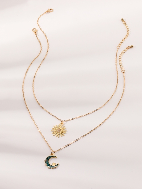 

URBANIC Women Set of 2 Gold-Toned Sun & Moon Charm Necklaces
