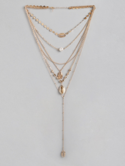 

URBANIC Gold-Toned & Off-White Cowry Shell Layered Necklace