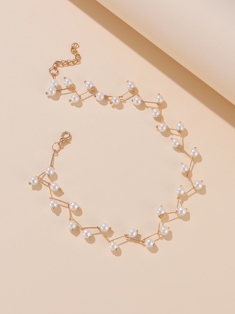 

URBANIC Gold-Toned & White Beaded Choker Necklace