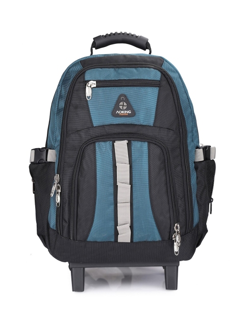 

Aoking Unisex Blue & Black Colourblocked Travel Backpack With Trolley
