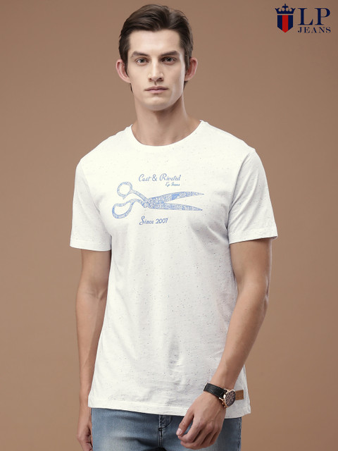 

Louis Philippe Jeans Men White Printed T-Shirt