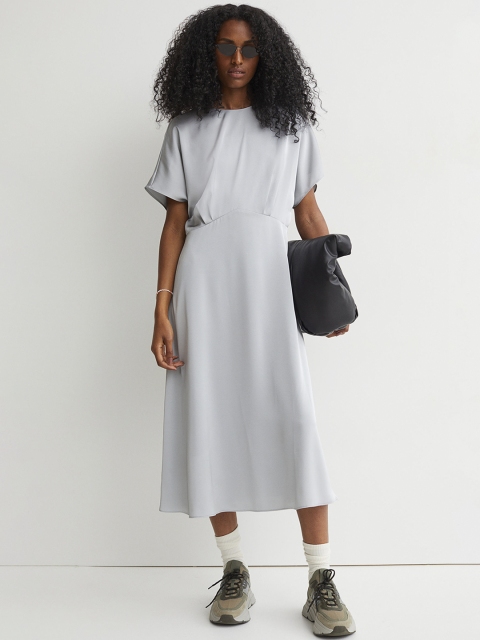 

H&M Women Grey Solid Calf-Length Dress