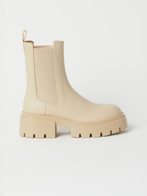

H&M Women Beige Solid Platform Chelsea Boots