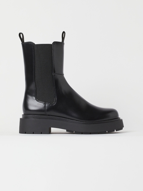 

H&M Women Black Solid Platform Chelsea Boots