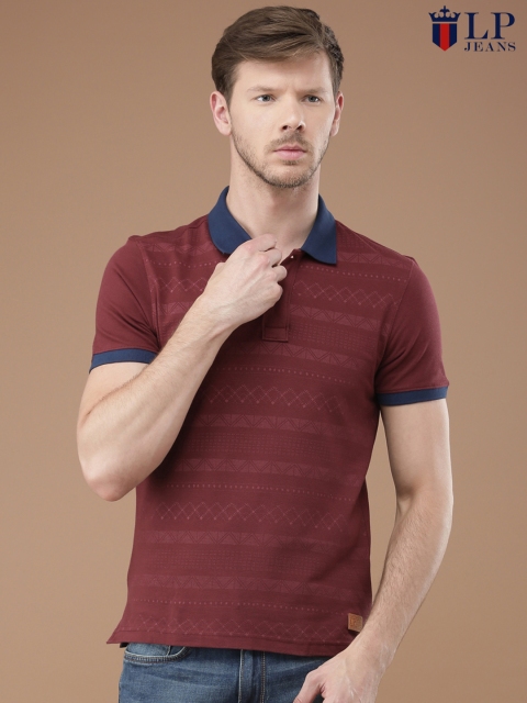 

Louis Philippe Jeans Men Maroon Printed Polo Collar T-shirt