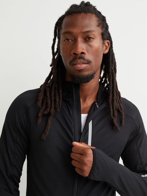 

H&M Men Black Solid Regular Fit Running Jacket