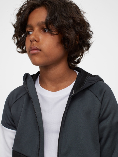 

H&M Boys Grey & Black Colourblocked Hooded Sports Jacket
