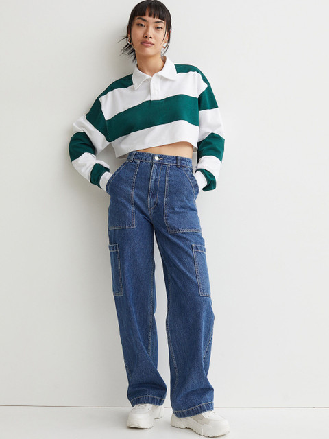 

H&M Women Blue Loose High Cargo Jeans