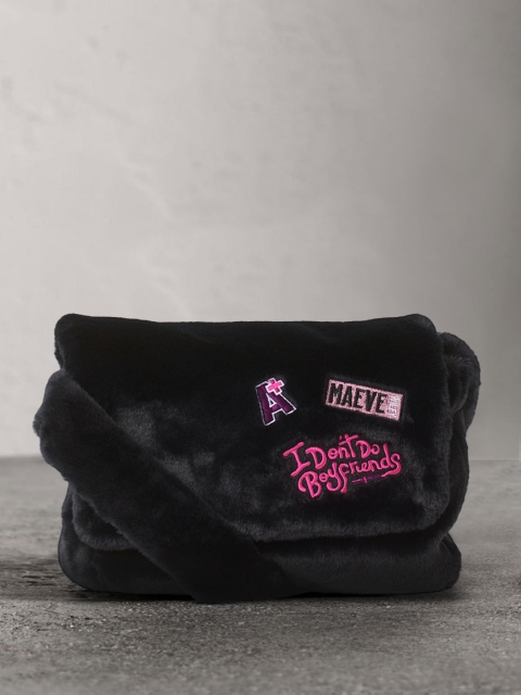 

H&M Women Black & Pink Faux Fur Shoulder Bag
