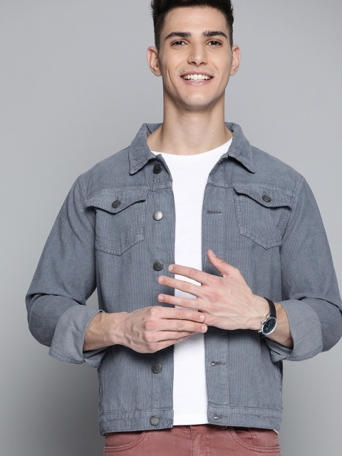 

Mast & Harbour Men Grey Solid Corduroy Jacket