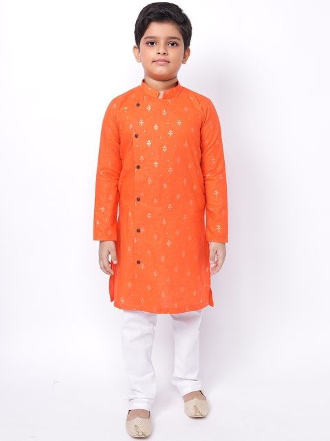 

NAMASKAR Boys Orange Woven Design Thread Work Cotton Kurta