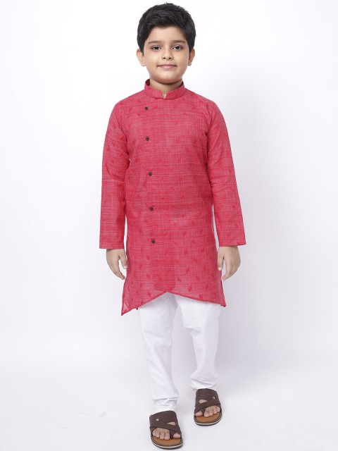 

NAMASKAR Boys Maroon Self-Design Cotton Kurta