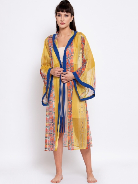 

iki chic Women Yellow & Blue Printed Cover-Up Dress With Hood