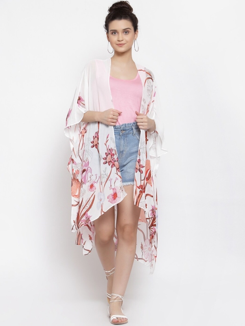 

iki chic Women White & Brown Floral Printed Cover Up